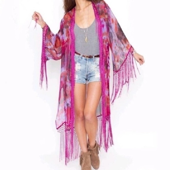 Coachella Festival UNIF Silk Fringe Kimono - Picture 3 of 9
